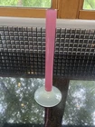 ANTIQUE STEUBEN Pink Art Glass Roseline Stick Bud Vase Alabaster Base 8"H