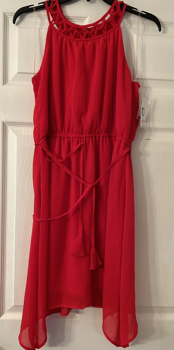 No Boundaries Women Juniors Lattice Neck Dress L Sharkbite Hem Sleeveless  Red for sale online | eBay