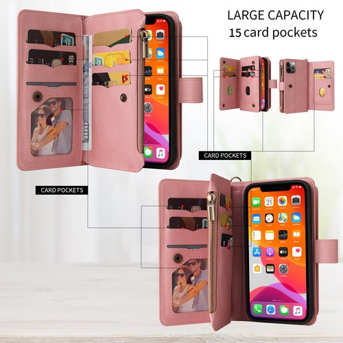 Para Samsung Nuevos 15 Tarjetas con Cremallera Multifunción Pulsera Billetera Cuero PU Estuches - Imagen 5 de 16