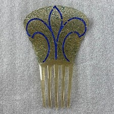 Vintage Spanish Mantilla Golden Comb In Mother of Pearl Effect Celluloid
