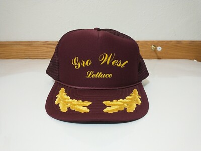 Vintage Trucker Hat GRO WEST LETTUCE Cap Mesh Snap Back Adjustable Speedway