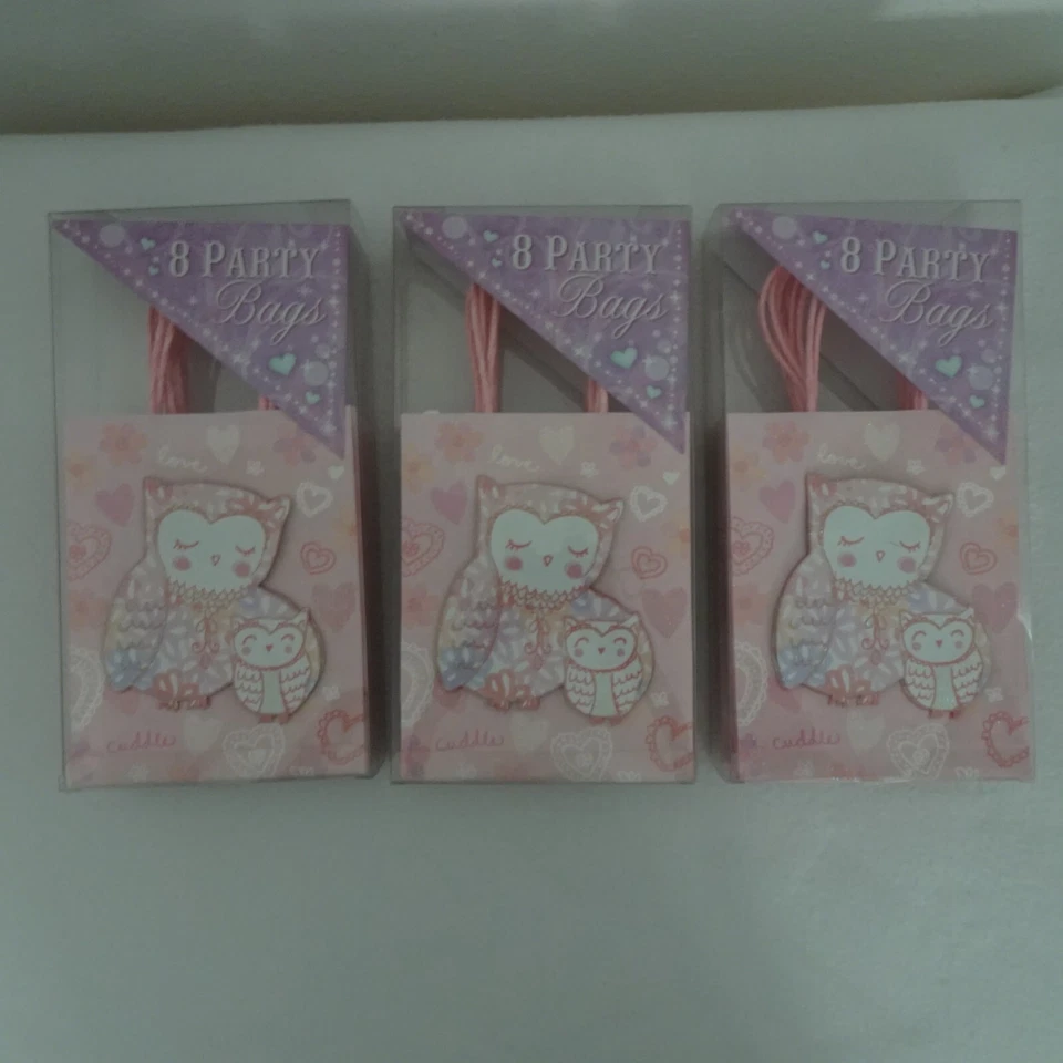 24 Bolsas de Regalo Punch Studio Búho Rosa Corazones Brillantes Fiesta de Cumpleaños Botín Swag 7"x5" Foto 2 de 4