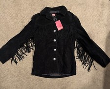 Nwt! Red Ranch Jacket Women’s Black Fringe Sz. M 100% Genuine Leather Jacket