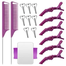 17 Pieces Hair Parting Tools Set Square, Included 8 Pieces Hair Parting Purple