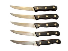 Set Of 5 Knives Black Wooden Handle Riveted