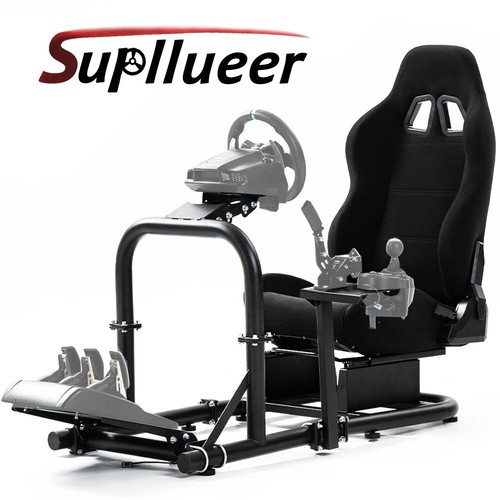 Supllueer Rennsimulator Cockpit Ständer mit schwarzem Sitz passend für Logitech