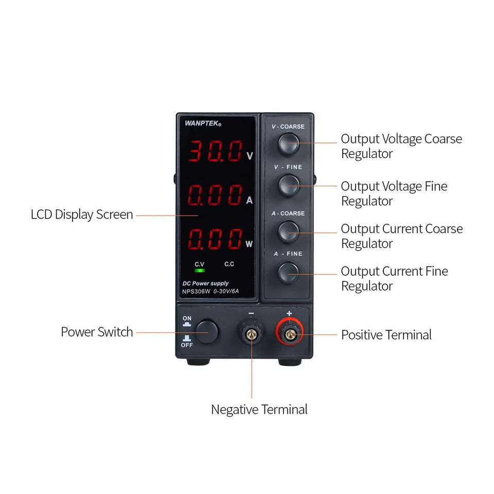 WANPTEK NPS306W 0-30V 0-6A Switching DC Power Supply 3 Digit Display LED 50/60Hz - Image 2 of 4