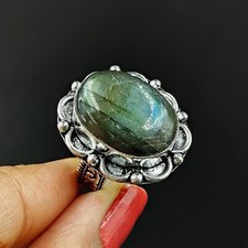 925 Sterling Silver Natural Labradorite Oval Cut Engagement Ring for Women