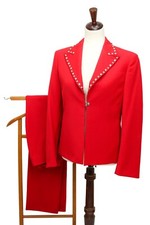 VTG 90s Gianni Versace Couture Red Wool Studded Clasp Closure Pant Suit 40 Italy