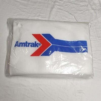 Amtrak Flame Retardant Polyester Blanket 50x60 in Machine Washable Logo White
