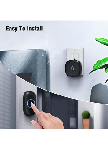SECRUI Doorbell, Wireless Doorbell with 2 1 push button 2 receivers, Black - Picture 2 of 7