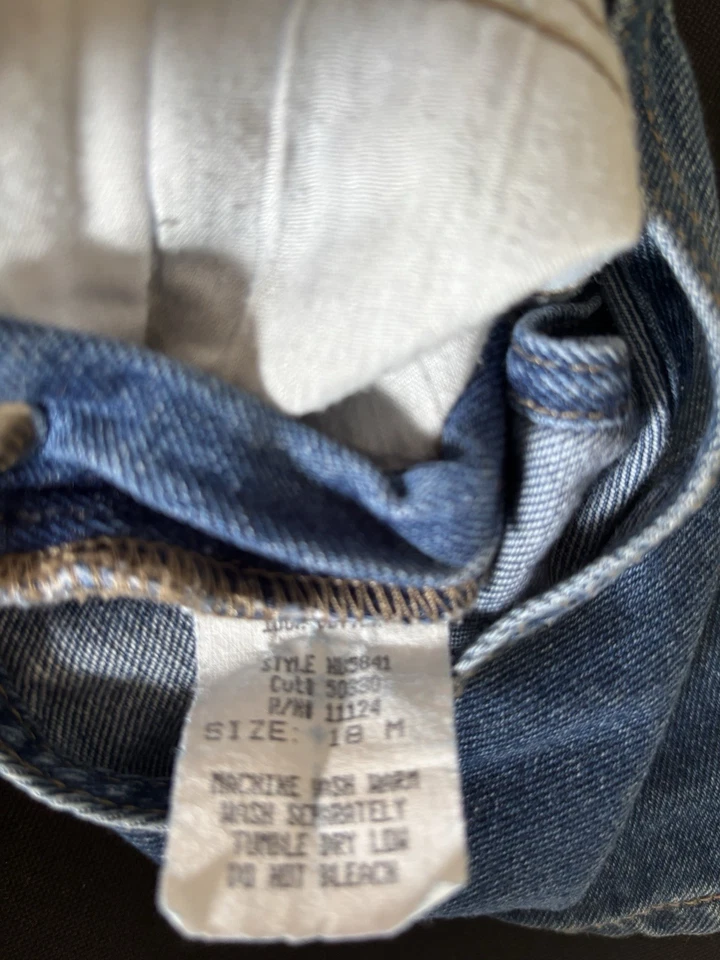 Guess Baby Vintage 90s Leather Patch Denim Overalls Blue - Image 3 of 3