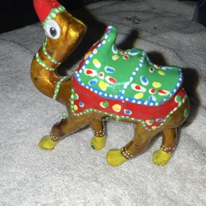 Hand Painted Metal Camel Figurine Gold Red Green Collectible Decor