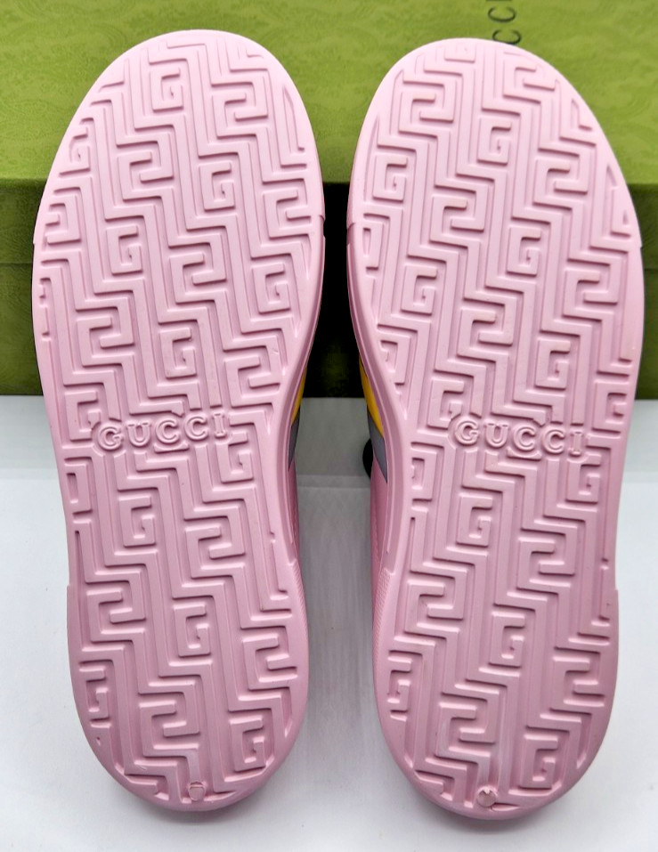 Authentic Gucci Ace Women's Web Rubber Mules Pink/Yellow EU38 US8 thumbnail 5