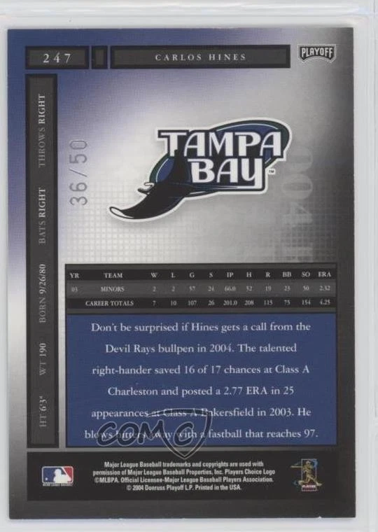 2004 Playoff Honors Rookie Credits Silver /50 Carlos Hines #247 Rookie RC - Image 2 of 2