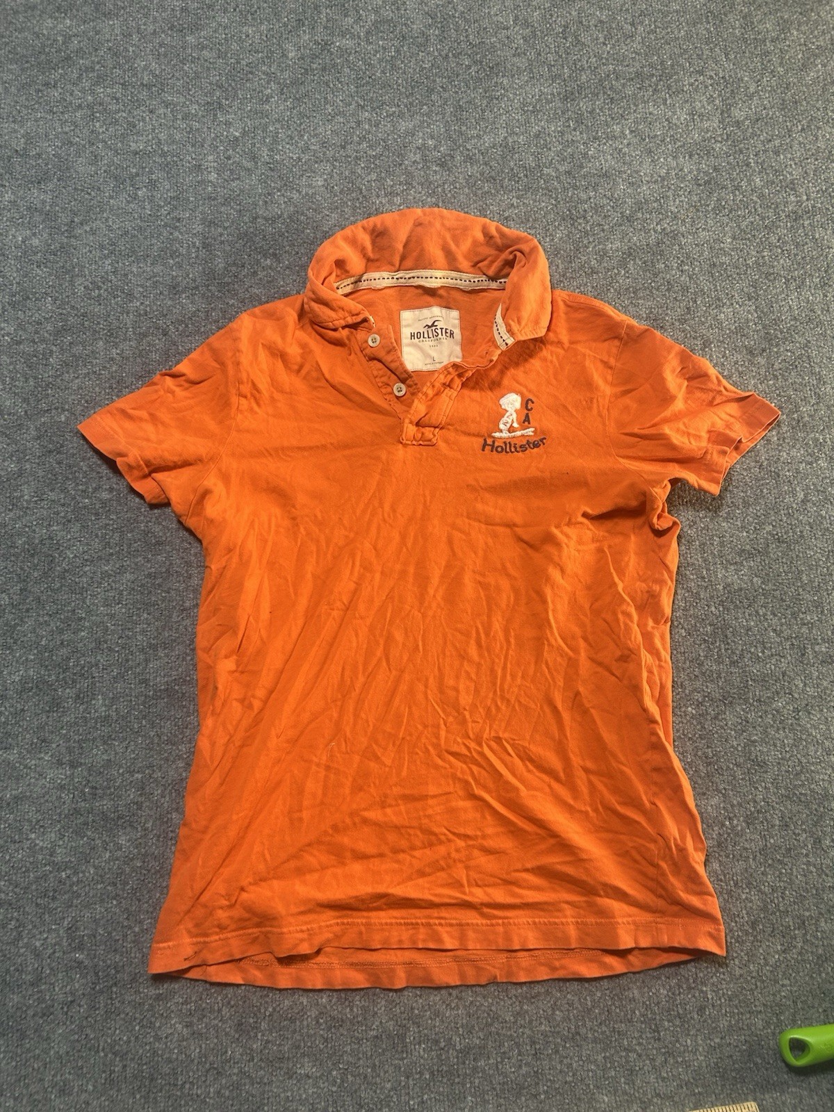 Hollister Mens Slim Fit Y2K Sz L  Orange Polo Crest Logo Small Flaw