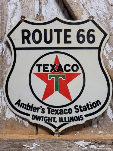 VINTAGE TEXACO PORCELAIN SIGN OLD 1952 ROUTE 66 AMBLER GAS STATION CAR MOTOR OIL