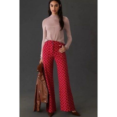 Maeve Cecilia Pettersson Naomi Wide Leg Pants Pink Red Bird Print Size 16