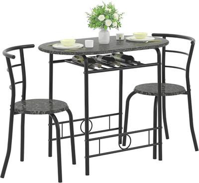 3-Piece Dining Table Set for Kitchen Breakfast Nook, Wood Grain Oval Tabletop an
