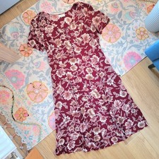 Vintage Simply Style Burgundy Floral Cottagecore Midi Maxi Summer Dress Autumnal