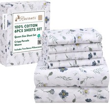 6 Pcs Cotton Sheets - 100 Natural Cotton Soft, Lightweight Breathable Crispy...