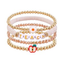Surfer Heishi Clay Bead Bracelets for Women Bohemian Stackable Gold Beaded Stret