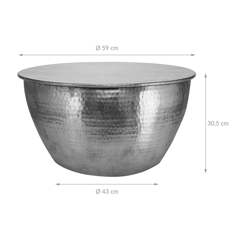 Tavolino da caffè alluminio salotto martellato Ø 60x30,5 cm argento WOMO-DESIGN® - Immagine 4 di 4