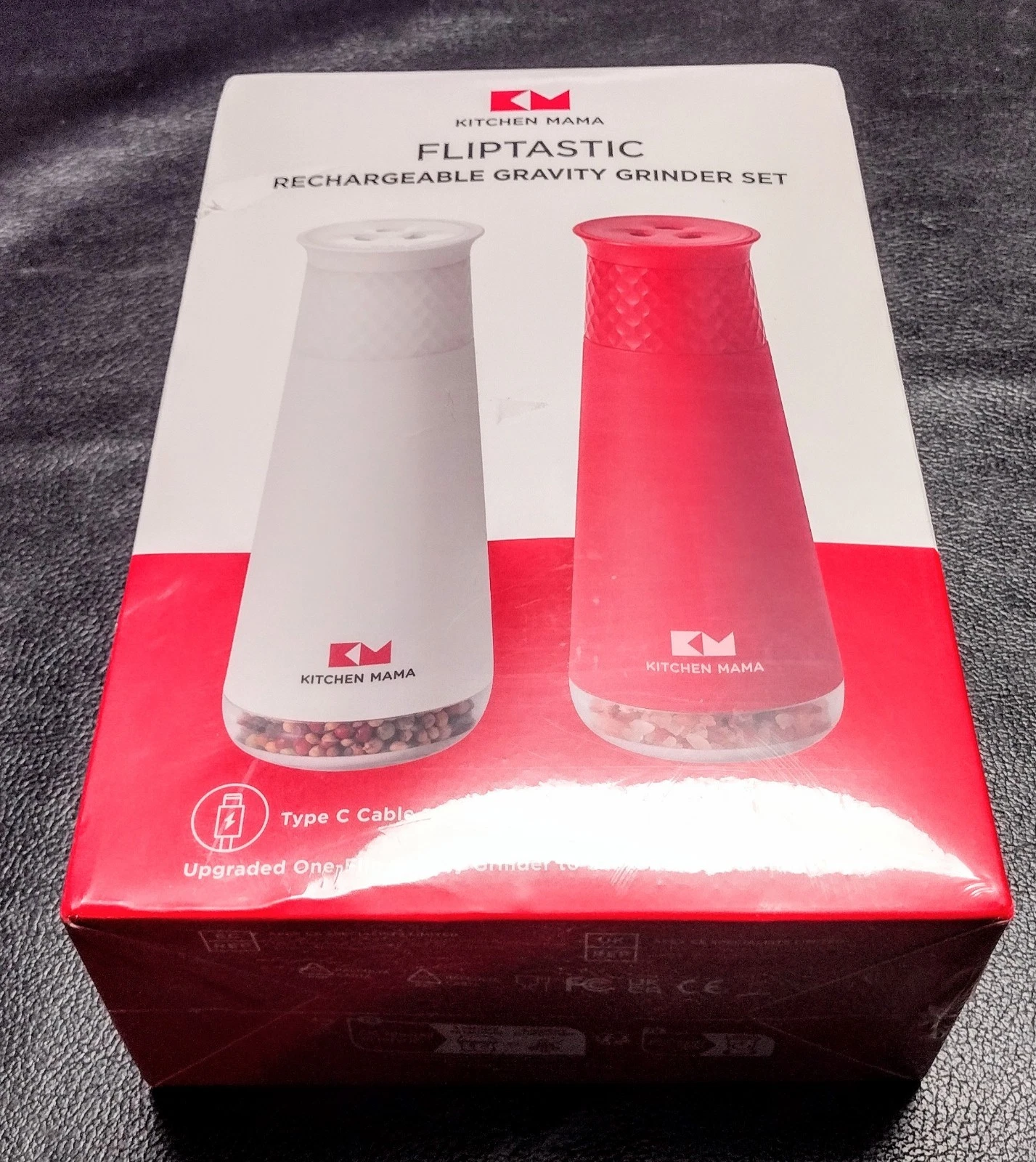 New Sealed Kitchen Mama Fliptastic Rechargeable Gravity Grinder Set (White)