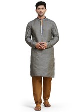 Men  s Jacquard Silk Embroidered Kurta Pajama Set - Eid  Ramadan Festive Ethn...