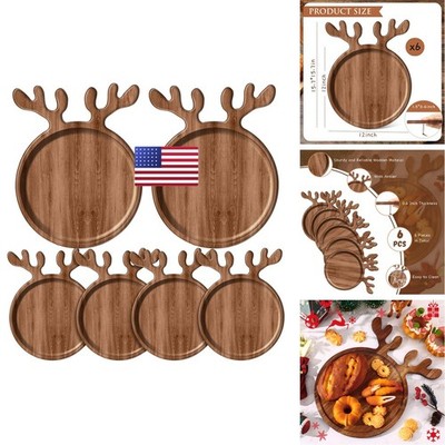 Ziliny 6 Pcs Christmas Appetizer Platter 12 Inch Christmas Cutting Board Acacia