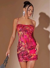 Women Marble Print O-Ring Backless Bodycon Dress Multicolors Size SX