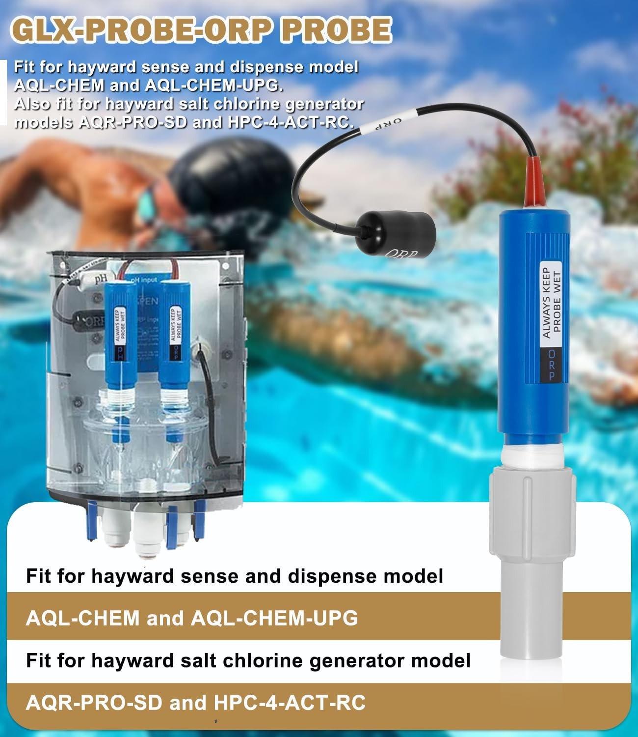 Replacement for Hayward Sense and Dispense GLX-PROBE-ORP ORP Probe