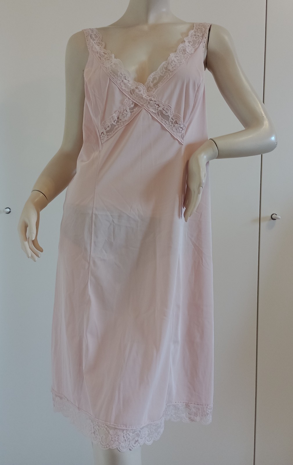 VINTAGE SOTTOVESTE NYLON BEIGE ROSATO TAGLIA 5 LEGGI MISURE LINGERIE