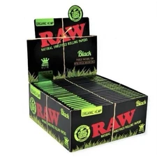 RAW BLACK ORGANIC HEMP KING SIZE SLIM ROLLING PAPERS 50 Packs 32 Papers Per Pack