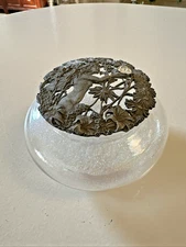 Vintage Rawcliffe Pewter and Glass "Fairy Among Cut Flowers" Potpourri Jar