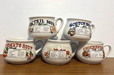5 x Vintage Rezept Suppenschale Becher 70er Jahre Pilz Tomate Scotch TOP ZUSTAND!