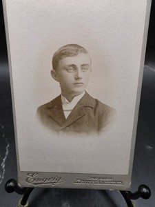 Antique Engvig B&W Studio Portrait Card Photo of Young Man, Kristiansund