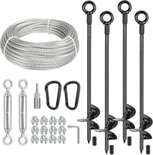 4 Pcs 30" Long Ground Anchors Shed Anchors Kit with 3/16" Galvanized Cable  Tur