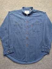 90s Vintage Levi's Blue Denim Copper Button Shirt Men's Size XL Casual Workwear