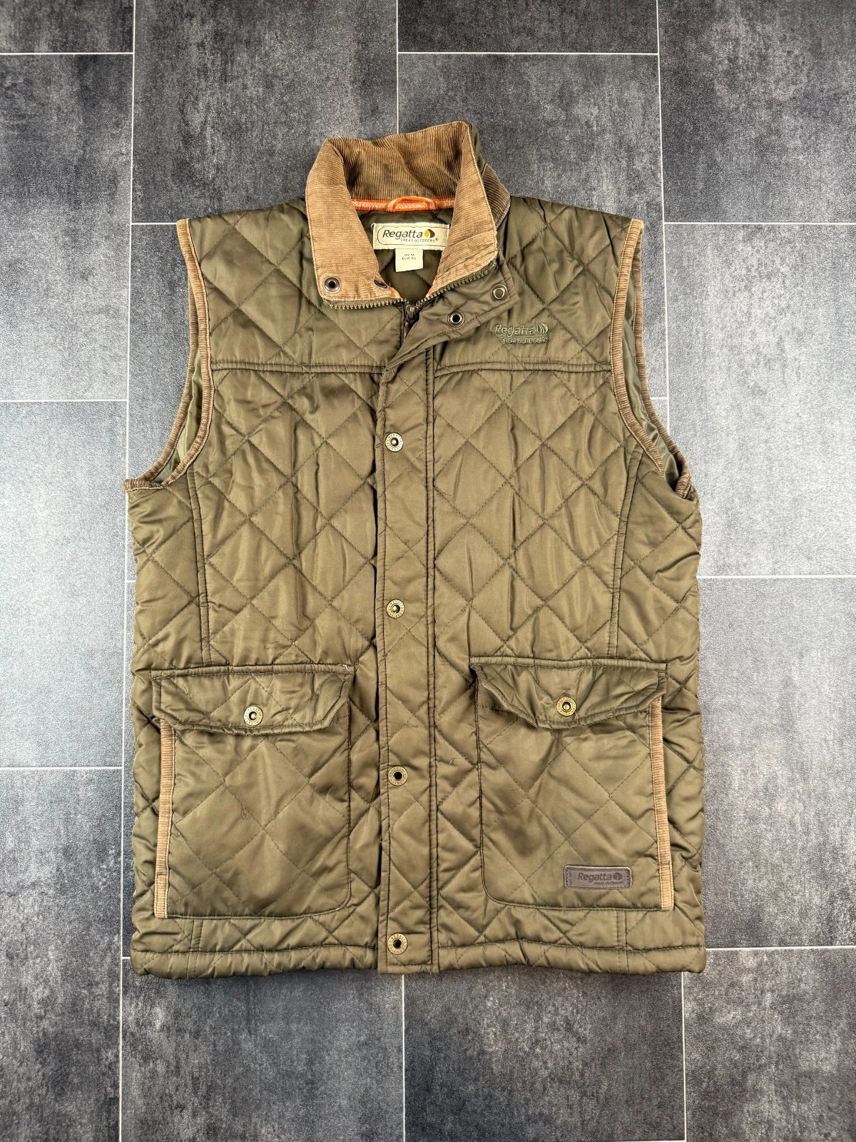 Regatta Quilted Vest Men's Medium Brown Sleeveless Flap Pocket Outdoor Full Zip