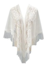 Triangle Scarf Shawls for for Evening Dresses Flower Embroidered Wraps White