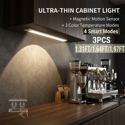 3PCS Ultra-thin Cabinet Lights,Magnetic Adsorption&Adhesive Installation,4 Modes