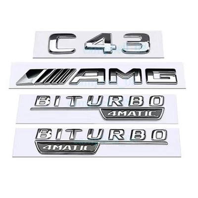 Für Mercedes Benz C43 AMG BITURBO 4MATIC Embleme Aufkleber Logo Badge Silber NEU - Bild 1 von 3