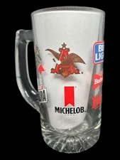 RARE Anheuser Busch Beer Brands Glass Mug BUD Budweiser Michelob King Cobra 5.5"