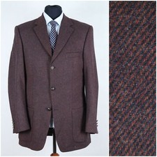 Mens Tweed Jacket 40L US Size DANIEL HECHTER Brown Twill Wool Blazer