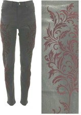 DG2 Diane Gilman Vrtual Stretch Floral Velvet Flocked Jean BLACK, 10P