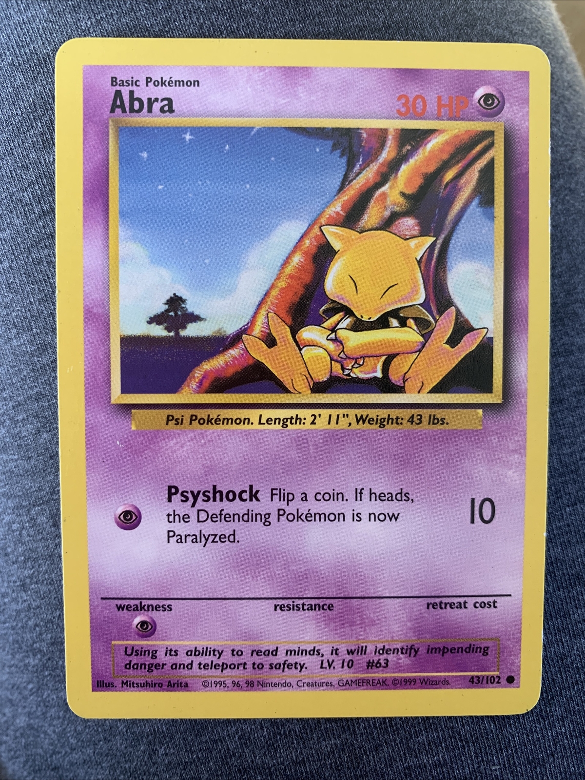 POKEMON PSA 10 GEM MINT ABRA 1ST EDITION SHADOWLESS BASE SET 1999 CARD 43/102