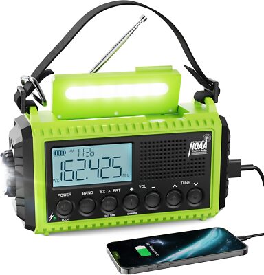 Solar/Crank Emergency Radio, 5000mAh, AM/FM/SW/NOAA, Flashlight, SOS
