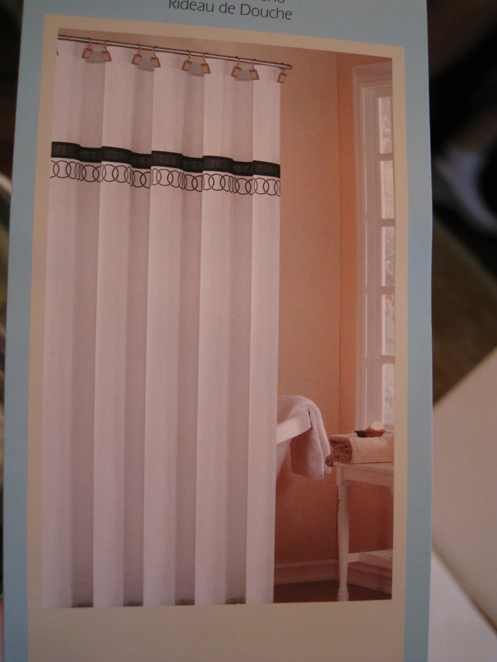 Orbit Platinum Silver Gray Black Embroidered Circles Fabric Shower Curtain NEW - Image 3 of 4