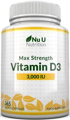 NU U NUTRITION Vitamin D3 3000 IU – 365 Softgels | Max Strength, Year Supply, Triple Potency